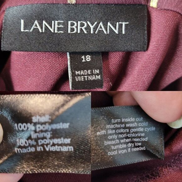 Lane Bryant Blouse Plus Sz 18 Wine Foil-Dot Button-Front Peplum Long-Sleeve - Picture 3 of 11